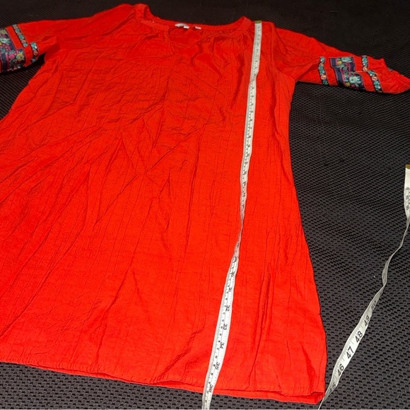 Pioneer Women L Spit Neck Red Dress Casual Comfy Embroidered Floral Summer Bold - Picture 8 of 8